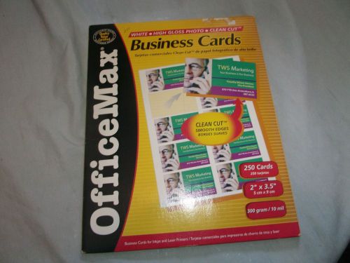 Office Max White High Gloss Photo Business Cards 200 Inkjet Laser Printer 2 x3.5