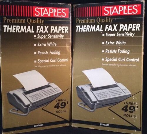 Staples Thermal Fax Paper Premium Quality 1/2&#034; Core ~ (6) 8 1/2&#034; x 98&#039; rolls NIB
