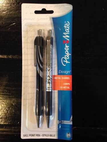 New Papermate Design Metal Barrel Fine Point Black Ink Pens 2 Pk