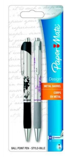 Paper Mate Design Retractable Ball Point Pen Med 1.0mm Black Ink 2 Ct