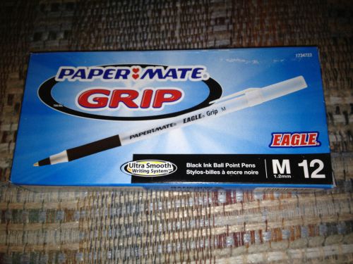 Paper Mate Grip Ball Point Pens 12 Pack Black NEW SEALED LOOK!!!