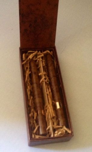 Set of 2 Ball Point Havana Cigar Shape Metal Body Souvenir Pens in Box