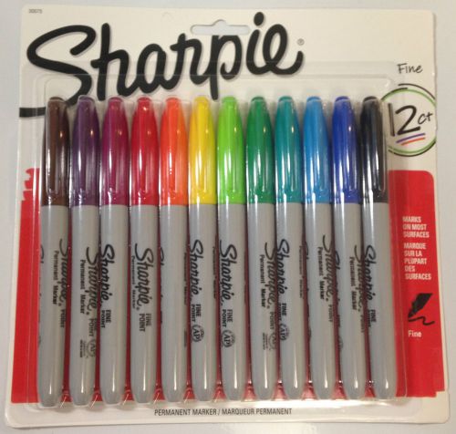 Sharpie Fine Point Permanent Marker, Assorted Colors, 12 Pack Count NIB! NIP!