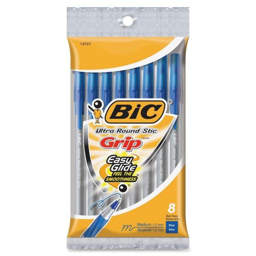 BIC Ultra Round Stic Grip Ball Pen, Medium Point, 1.2mm, Blue, 8-Count