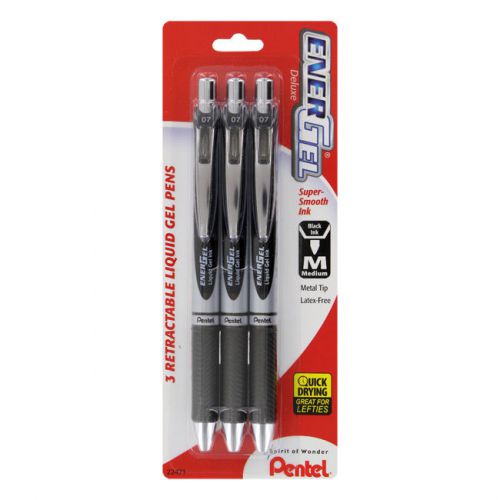 Pentel EnerGel Deluxe RTX Gel Ink Pens, Medium Point 0.7mm, Black Ink, 3/Pack