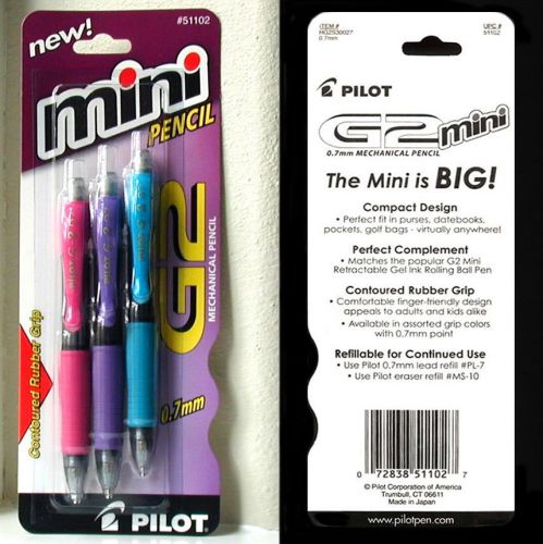 NEW SEALED PILOT G2 MINI PENCIL 3-PACK .7mm POINT ASSORTED BARREL COLORS 51102