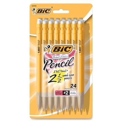 BIC Student&#039;s Choice Mechanical Pencil -#2 -0.9 mm -Yellow Barrel -24/Pk