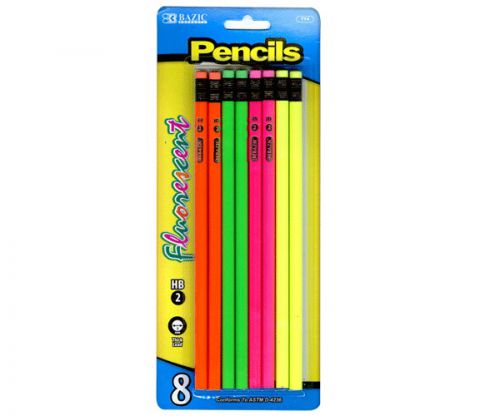 BAZIC Fluorescent Wood Pencil w/ Eraser (8/pack), Case of 144