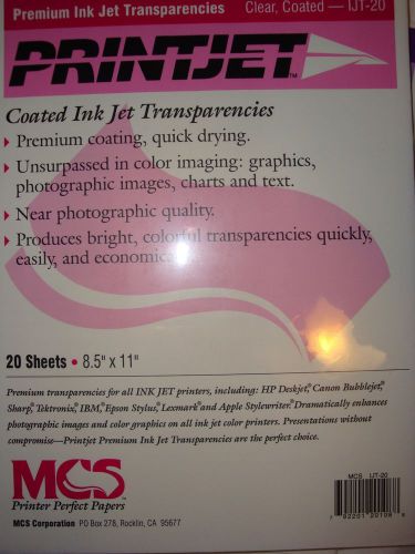 NEW Clear IJT-20 MCS Printjet Coated Inkjet Transparencies 20 Sheets 8.5&#034; x 11&#034;