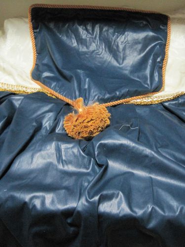 Banquet/podium cover- blue with goldish/orange braided trim for sale