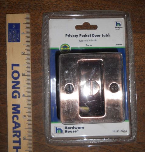 Privacy Pocket door latch in Bronze color.  HARDWARE HOUSE  NEW  HH51-3606