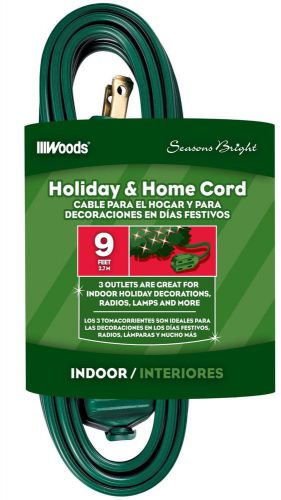 Woods: 9 Foot Green Extension Cord # 12601G-9 New 3 Outlet