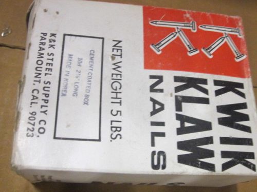 Kwik klaw 5 lb cement coated 10d 2-7/8&#034; long nails new for sale