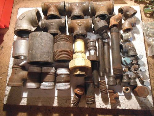 HUGE LOT OF METAL PIPE FITTINGS &amp; PIPE, MIXED SIZES - USED