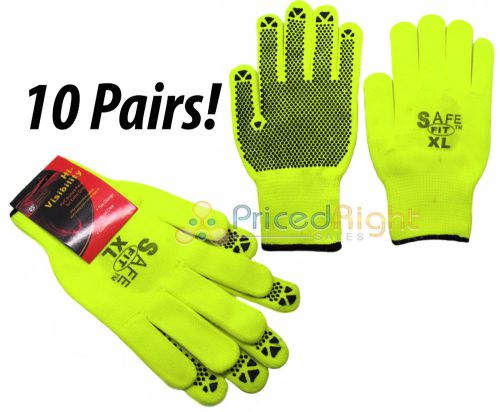 Neon safety work gloves 10 pk rubber palm grip construction road high visibility for sale