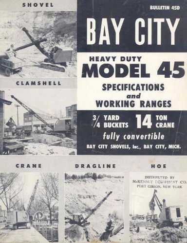 1948 bay city model 45 14ton crane shovel dragline hoe clamshell brochure wu5602 for sale