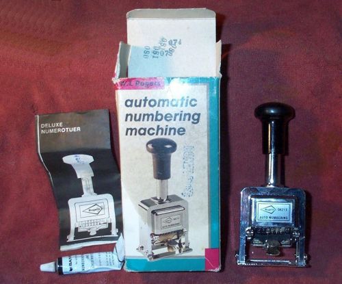 W. T. Rogers Automatic Numbering Machine stamp in box used w/ Ink &amp; Instructions
