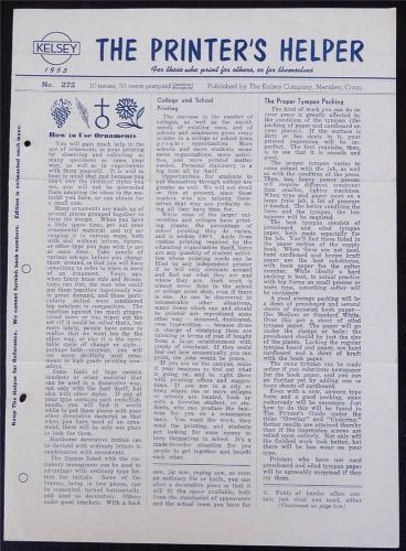 VINTAGE ORIGINAL1953 THE PRINTER&#039;S HELPER ISSUE 272 KELSEY CO PRINTING PRESS (d