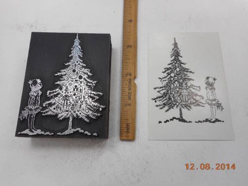 Letterpress Printing Printers Block, Darling Girl admires Christmas Tree