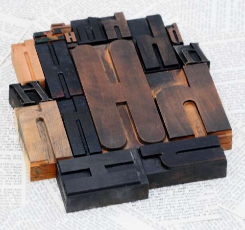 HHHHH mixed set of letterpress wood printing blocks type woodtype wooden printer