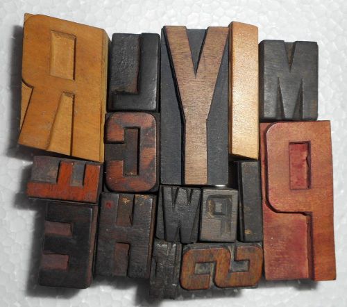 Vintage Letterpress Letter Wood Type Printers Block Lot Of 15 Collection.B762