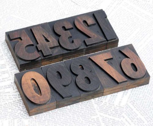 0-9 numbers letterpress wood printing blocks woodtype wooden antique shabby 123