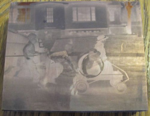 RARE COPPER KIDS PLAYING WITH A WAGON NEWSPAPER PRINTING BLOCK
