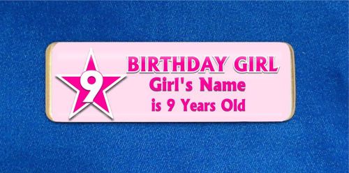 Birthday Star Pink Custom Personalized Name Tag Badge ID Any Year Party Girl
