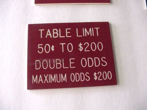1970&#039;s HOTEL CASINO GAMING INDUSTRY CRAP TABLE LIMIT SIGN PLAQUE-MAROON PLASTIC