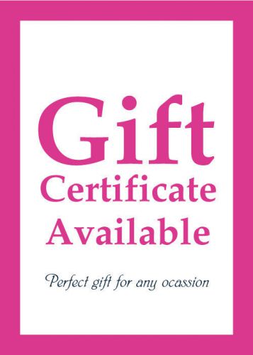 Gift certificate available banner sign (24x36in, pink, vinyl) for sale