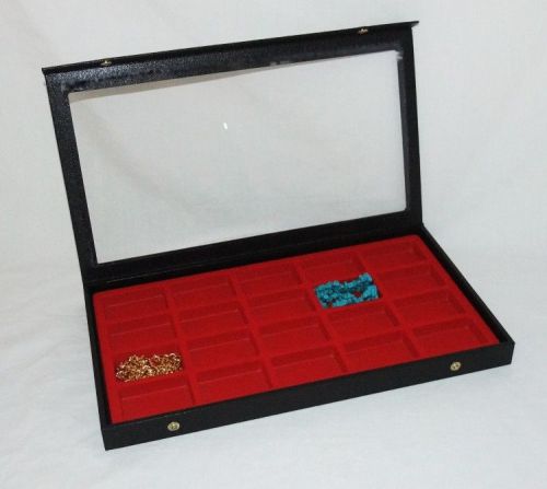 CLEAR TOP DISPLAY CASE IDEAL FOR EARRINGS AND JEWELRY 20 SLOTS RED