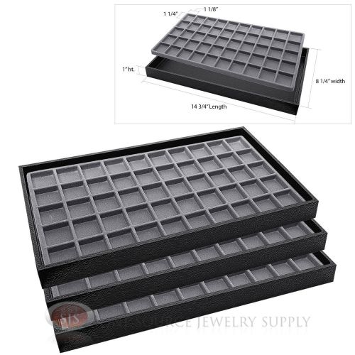 3 Wooden Sample Display Trays 3 Divided 50 Compartment  Gray Tray Liner Inserts