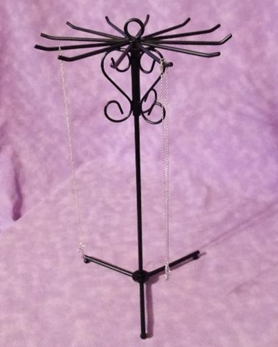 12 HOOK REVOLVING METAL NECKLACE RACK BLACK 15 INCHES