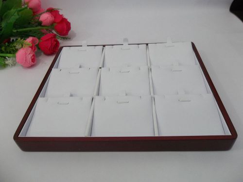 Wooden Jewelry Display Tray Rose wood White Faux Leather 9 PCS Necklace Pendant