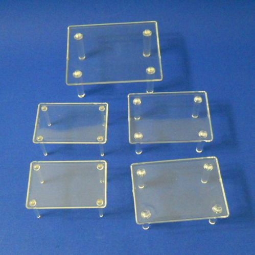 Clear Plastic Display Riser Stands Set of 6 Different Sizes 4&#034; 3.5&#034; 3&#034; Long Used