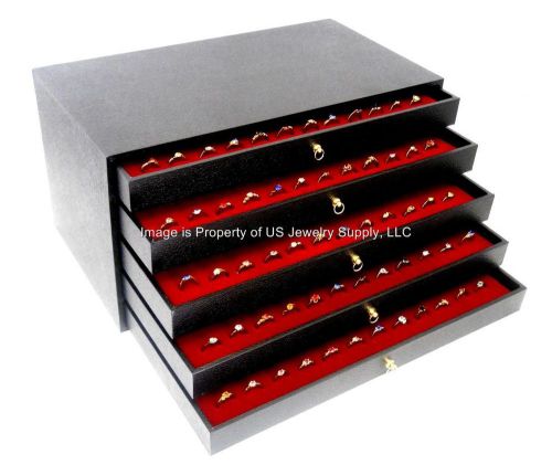 5 Drawer Burgundy 360 Ring Storage Organizer Jewelry Sales Cabinet Display Case