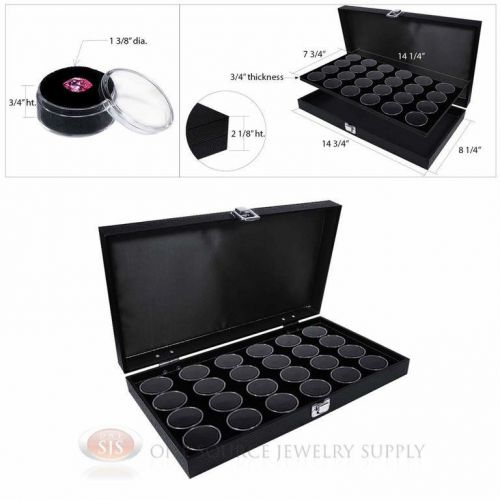 Black Wooden Solid Top Display Case w/ Black 24 Gem Jar Gemstone Insert