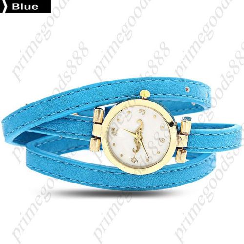 Mustache gold pu leather quartz wrist wristwatch lady ladies women&#039;s blue for sale