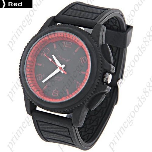 Unisex Round Quartz Analog Wrist with Rubber Band in Red Free Shipping