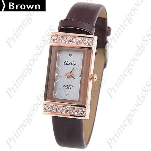 Square Rhinestone PU Leather Free Shipping Quartz Wrist Wristwatch Women&#039;s Brown