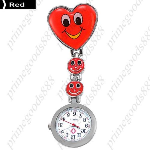 Nurse Heart Shaped Smile Smiley Face Alloy Quartz Pin Men&#039;s Wristwatch Red