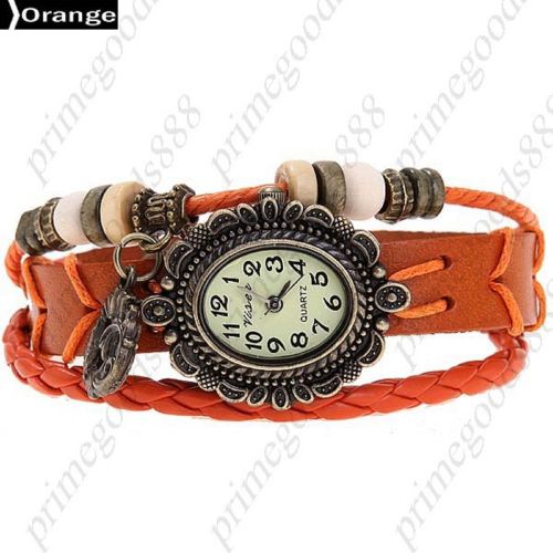Fish pu leather analog quartz wrist lady ladies wristwatch women&#039;s orange for sale