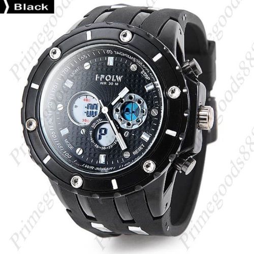LCD Waterproof Analog Silica Gel Digital Quartz Men&#039;s Wrist Wristwatch Black