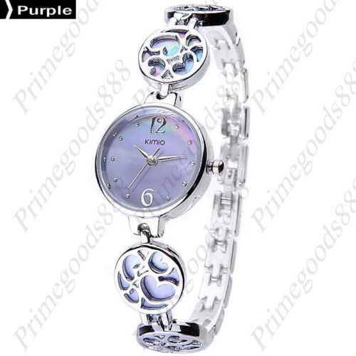 Hearts Silver Alloy Bracelet Bangle Lady Ladies Quartz Wristwatch Women&#039;s Purple