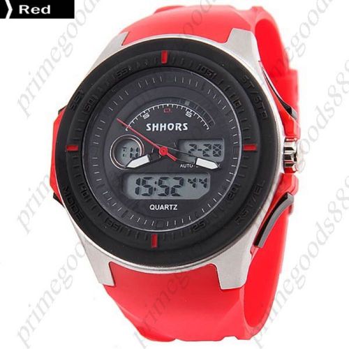 Digital LCD Sports Quartz Analog Date Wrist Men&#039;s Wristwatch Silicone Band Red
