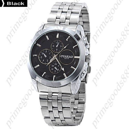 Round quartz analog silver stainless steel band wrist men&#039;s wristwatch black for sale