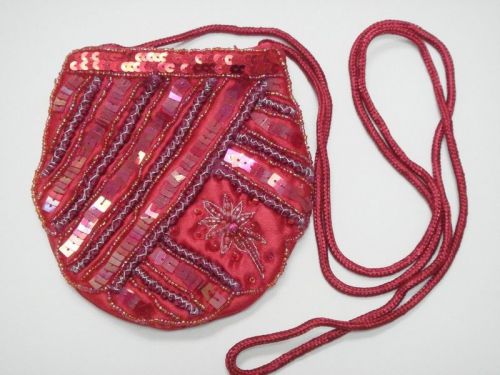 Red handmade zipper top jewelry gift pouch bag #f-117e for sale