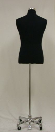 38&#034;33&#034;39&#034; TO 6 FT 2&#034; TALL BLACK MALE MANNEQUIN DRESS FORM + CHROME ROLLING BASE