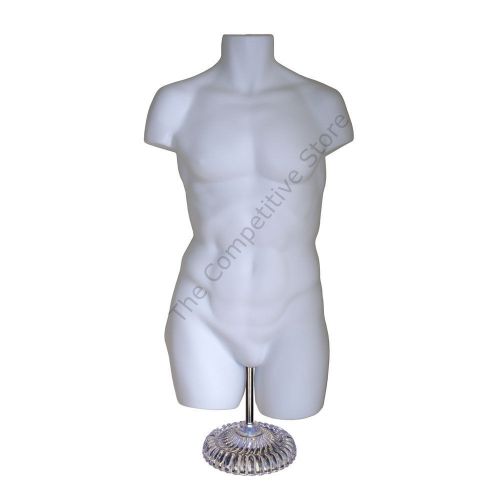 Super Male Mannequin White Dress Form With Economic Plastic Base - S-M Sizes