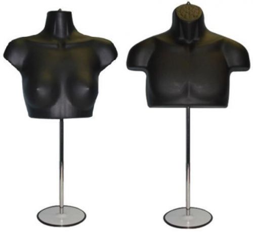 Black male &amp; female torso mannequins w/metal base for sale